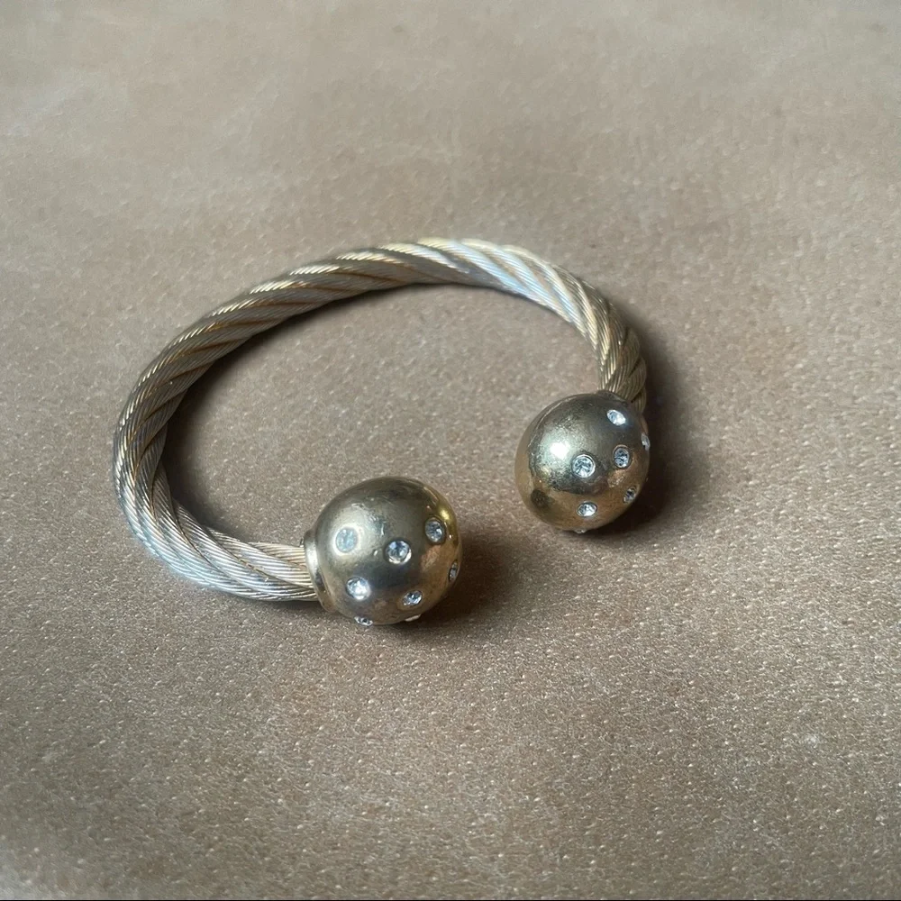 Vintage rhinestone ball cuff rope bracelet - Picture 8 of 13